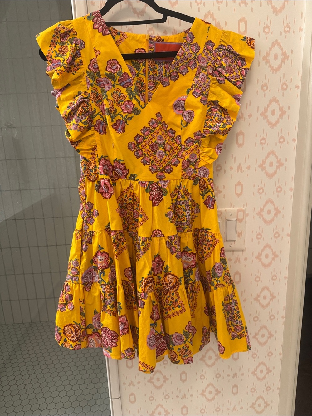 LA DoubleJ Yellow Floral Tiered Ruffle Tunic